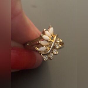 Vintage Uncas Opal Rhinestone Cocktail Ring, Gold Finish, Size 8